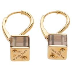Louis Vuitton Emprise Cube Smoky Quartz 18k Yellow Gold Drop Earrings