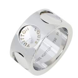 Pre Owned Louis Vuitton Empreinte 18K White Gold Wide Band Ring Size 54