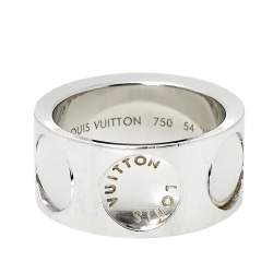 Pre Owned Louis Vuitton Empreinte 18K White Gold Wide Band Ring Size 54