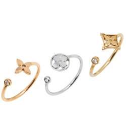 Louis Vuitton Idylle Blossom Diamond 18K Three Tone Gold Set of 3 Rings Size 57
