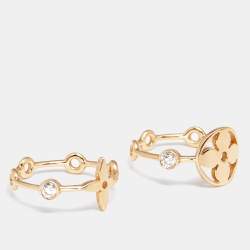 Pre Owned Louis Vuitton Monogram Idylle Blossom Diamond 18k Yellow Gold Set of Two Rings Size 49