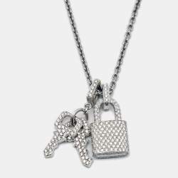 Louis Vuitton Lock It Key Padlock Diamonds 18k White Gold Pendant Necklace