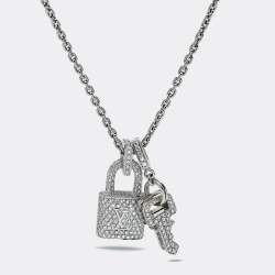 Louis Vuitton Lockit 18 Karat White Gold Diamond Pave Dangling Lock Ring LV  Box