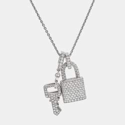 Louis Vuitton Lock It Key Padlock Diamonds 18k White Gold Pendant Necklace
