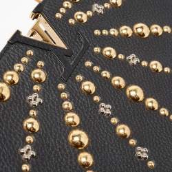 Pre Owned Louis Vuitton Black Leather Studded Sol Capucines PM Bag