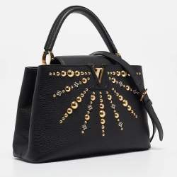 Pre Owned Louis Vuitton Black Leather Studded Sol Capucines PM Bag