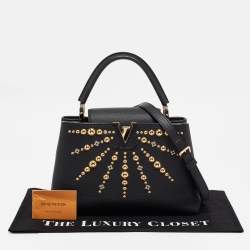 Pre Owned Louis Vuitton Black Leather Studded Sol Capucines PM Bag
