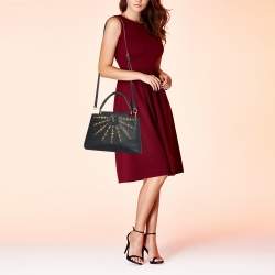 Pre Owned Louis Vuitton Black Leather Studded Sol Capucines PM Bag