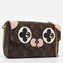 Pre Owned Louis Vuitton Rose Ballerine Monogram Pochette Felicie Valentine Dog
