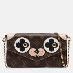 Pre Owned Louis Vuitton Rose Ballerine Monogram Pochette Felicie Valentine Dog