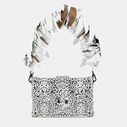 Louis Vuitton Black/White Leather and Feather Petite Malle Shoulder Bag