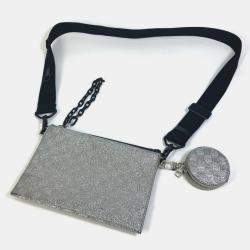 Louis Vuitton Silver Glitter Leather Damier In The Loop Trio Pouch Shoulder Bag