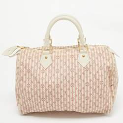 Pre Owned Louis Vuitton White/Pink Mini Lin Croisette Speedy 30 Bag