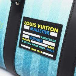 Louis Vuitton Blue Plaid Print Damier Stripes City Keepall Weekender Bag