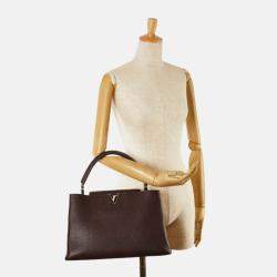 Louis Vuitton Brown Leather MM Capucines Top Handle Bags