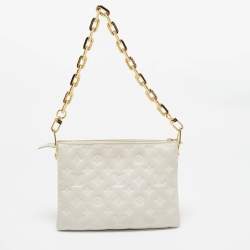 Pre Owned Louis Vuitton White Monogram Embossed Leather Coussin PM Bag
