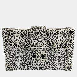 Louis Vuitton Black/White Coated Canvas Leopard Print and Fringe Strap Petite Malle Shoulder Bags