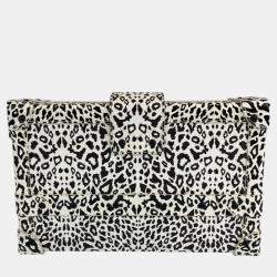 Louis Vuitton Black/White Coated Canvas Leopard Print and Fringe Strap Petite Malle Shoulder Bags