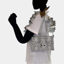 Louis Vuitton Black/White Coated Canvas Leopard Print and Fringe Strap Petite Malle Shoulder Bags