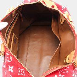 Louis Vuitton Red White Brown Leather Speedy Bandouliere 40 Boston Bag