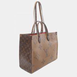 Louis Vuitton On The Go Gm Monogram Giant Reverse Coated Canvas Reverse Brown Beige Tote Bag