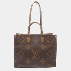 Louis Vuitton On The Go Gm Monogram Giant Reverse Coated Canvas Reverse Brown Beige Tote Bag