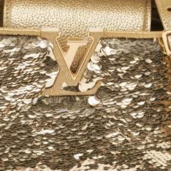 Pre Owned Louis Vuitton Gold Leather and Sequins Capucines Mini Bag