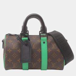 Louis Vuitton Coated Canvas Leather Monogram Macassar Brown Black Green Keepall Bandouliere 25 Handbag