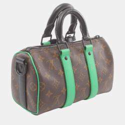 Louis Vuitton Coated Canvas Leather Monogram Macassar Brown Black Green Keepall Bandouliere 25 Handbag