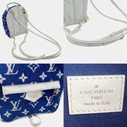 Louis Vuitton Leather Blue White Gold Monogram Jacquard Velvet Palm Springs MINI Backpack