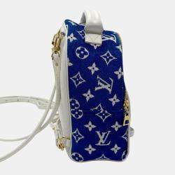 Louis Vuitton Leather Blue White Gold Monogram Jacquard Velvet Palm Springs MINI Backpack