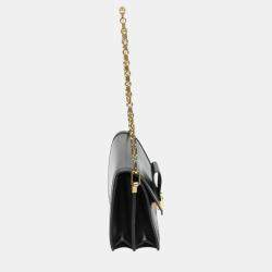 Pre Owned Louis Vuitton Noir Calfskin Dauphine MM LV Lock Chain Shoulder Bag