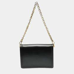 Pre Owned Louis Vuitton Noir Calfskin Dauphine MM LV Lock Chain Shoulder Bag