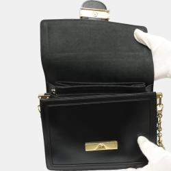 Pre Owned Louis Vuitton Noir Calfskin Dauphine MM LV Lock Chain Shoulder Bag