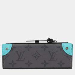 Louis Vuitton Gray Black Blue Leather Monogram Eclipse Reverse Steamer Wearable Wallet