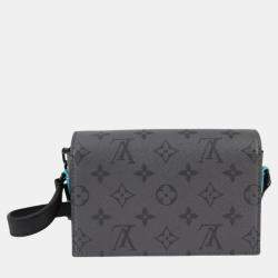 Louis Vuitton Gray Black Blue Leather Monogram Eclipse Reverse Steamer Wearable Wallet