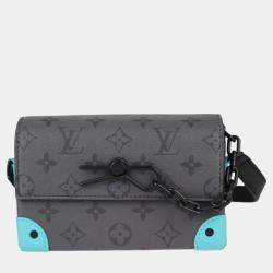 Louis Vuitton Gray Black Blue Leather Monogram Eclipse Reverse Steamer Wearable Wallet