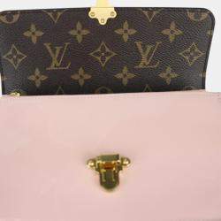 Louis Vuitton Patent Calf Leather x Monogram Canvas Rose Ballerine Brown Portefeuille Cherrywood Chain Wallet Clutch