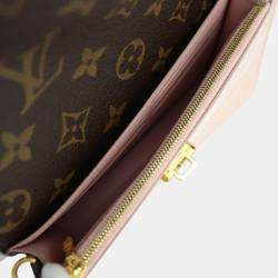 Louis Vuitton Patent Calf Leather x Monogram Canvas Rose Ballerine Brown Portefeuille Cherrywood Chain Wallet Clutch