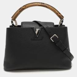 Louis Vuitton Black Leather and Python Trim Capucines PM Bag