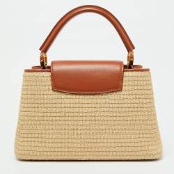 Pre Owned Louis Vuitton Raffia and Leather Trim Capucines MM Bag