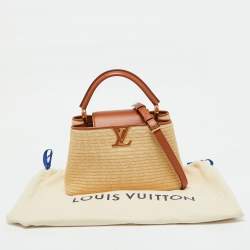 Pre Owned Louis Vuitton Raffia and Leather Trim Capucines MM Bag
