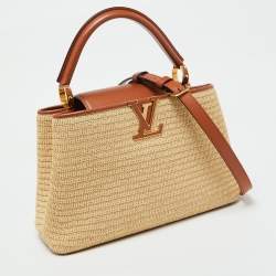 Pre Owned Louis Vuitton Raffia and Leather Trim Capucines MM Bag