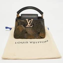 Pre Owned Louis Vuitton Black/Gold Beaded Embroidered Cruella Satin Capucines Mini Bag