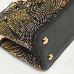 Pre Owned Louis Vuitton Black/Gold Beaded Embroidered Cruella Satin Capucines Mini Bag