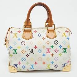 Pre Owned Louis Vuitton White Monogram Multicolore Canvas Speedy 30 Bag