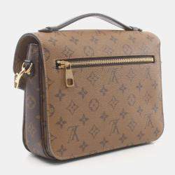 Louis Vuitton Coated Canvas Leather Brown Black Pochette Metis Mm Monogram Reverse Handbag