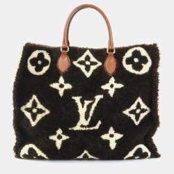 Pre Owned Louis Vuitton Brown X Beige Monogram Teddy OnTheGo GM Shearling Handbag
