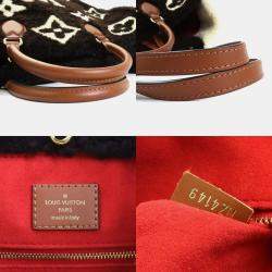 Pre Owned Louis Vuitton Brown X Beige Monogram Teddy OnTheGo GM Shearling Handbag