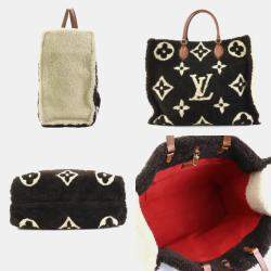 Pre Owned Louis Vuitton Brown X Beige Monogram Teddy OnTheGo GM Shearling Handbag